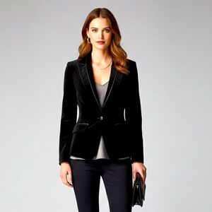 Olivia Hassler Black Velvet Tailored Blazer Contast Piping Size S BNWT